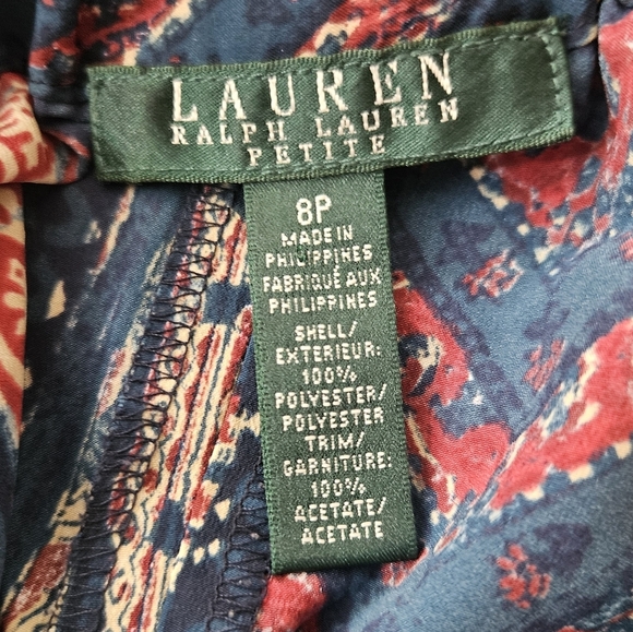 Lauren Ralph Lauren Dress Pants Red Navy Tribal Straight Leg Pull On sz 8 Petite - Picture 6 of 8